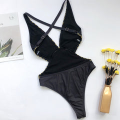 Black and Gold One Piece Retro Swimwear Areous