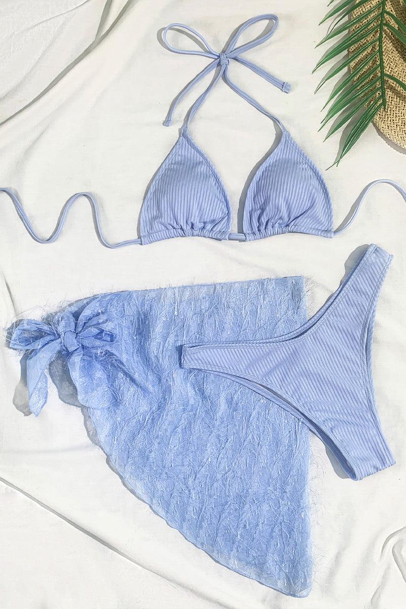 Blue Fringe Shimmery Accent Three Piece Swimsuit Areous
