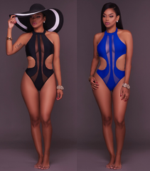 Blue Halterneck Sheer Mesh Insert Monokini 25703-2 Areous