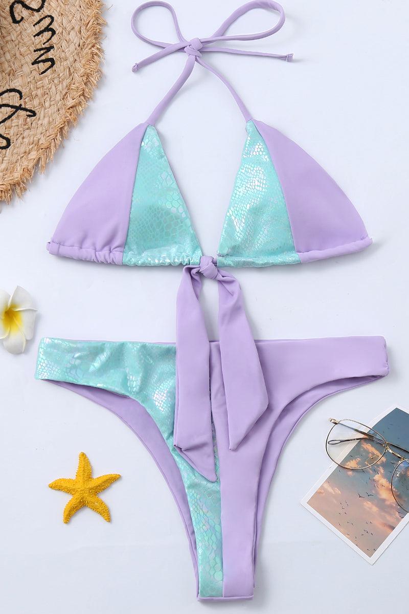 Blue Purple Snake Print Cheeky Two Piece Swimsuit Areous