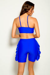 Blue Ruffled Two Piece Swimsuit Areous