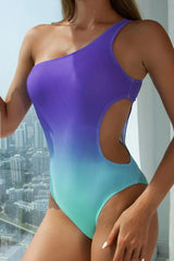 Blue Two Tone One Shoulder One Piece Swimsuit Areous