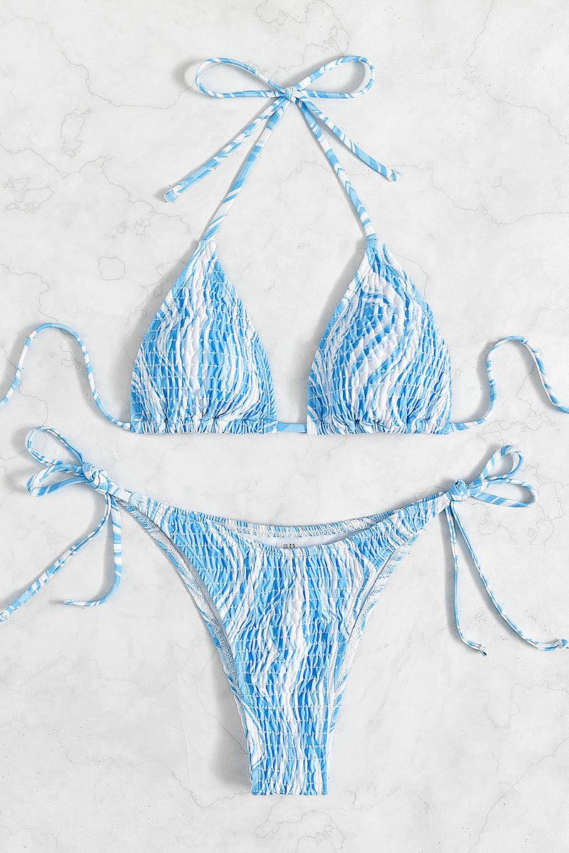 Blue White Geometric Print Two Piece Swimsuit Areous