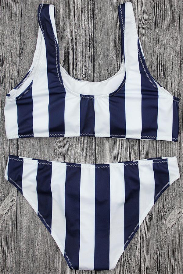 Breezy Navy Blue Stripe Bikini Set Areous