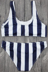 Breezy Navy Blue Stripe Bikini Set Areous
