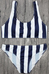 Breezy Navy Blue Stripe Bikini Set Areous