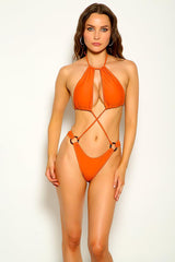 Brown Strappy O-Ring One Piece Monokini Areous