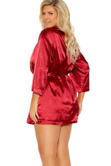 Charmeuse Kimono 3/4 Sleeves Robe With Belt Areous