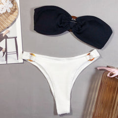 Color Block Two Piece Bandeau Swimwear Areous