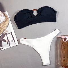 Color Block Two Piece Bandeau Swimwear Areous