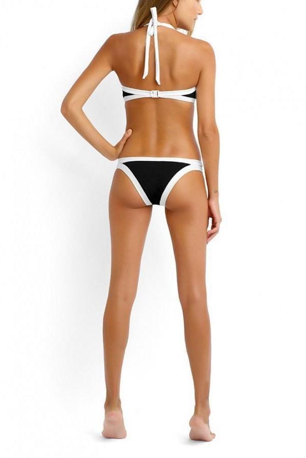 Color Block White And Black Halter Bikini Set Areous