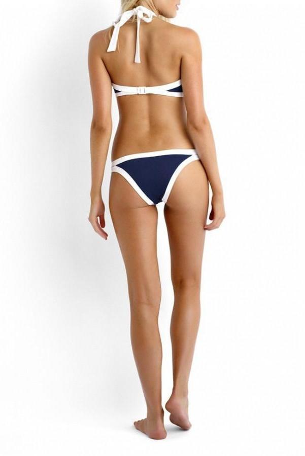 Color Block White And Black Halter Bikini Set Areous