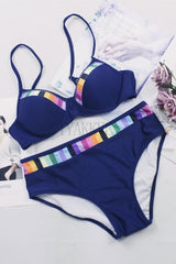 Colorful Border Push Up Bikini Set Areous