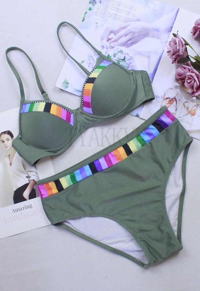 Colorful Border Push Up Bikini Set Areous