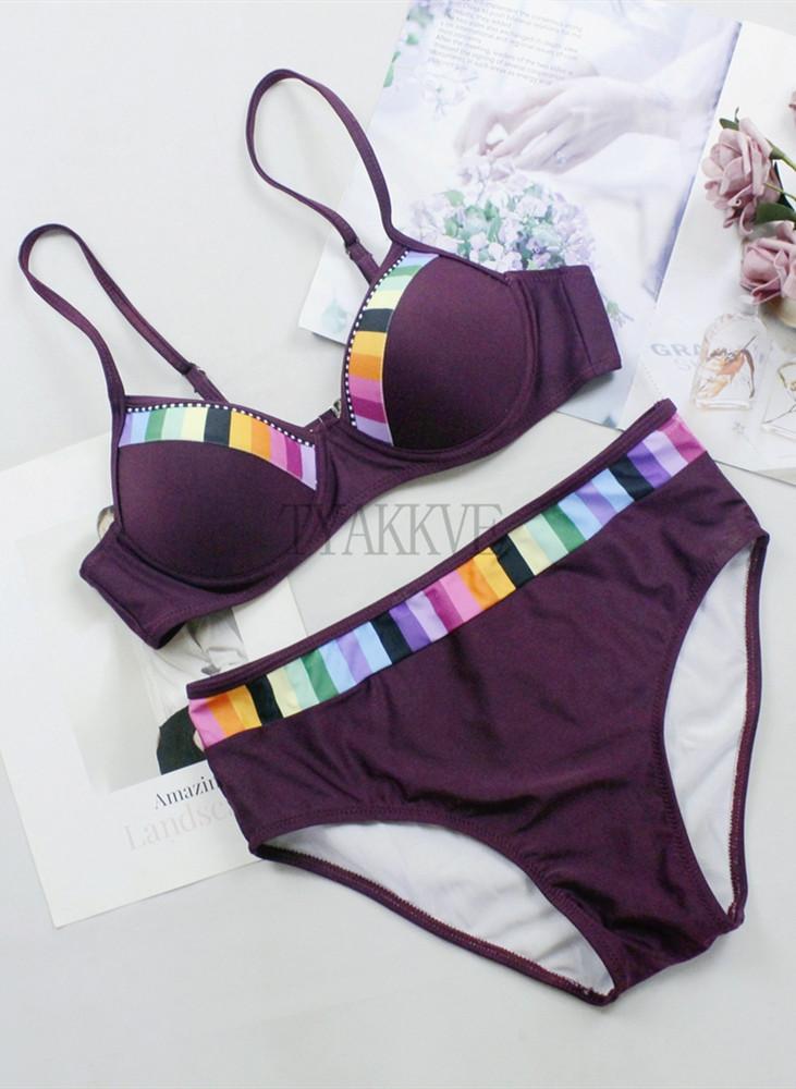 Colorful Border Push Up Bikini Set Areous