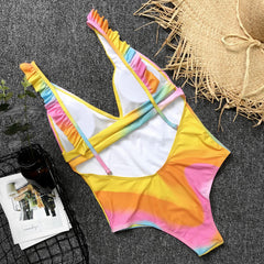Colorful One-Piece Ruffles Swimwear Areous