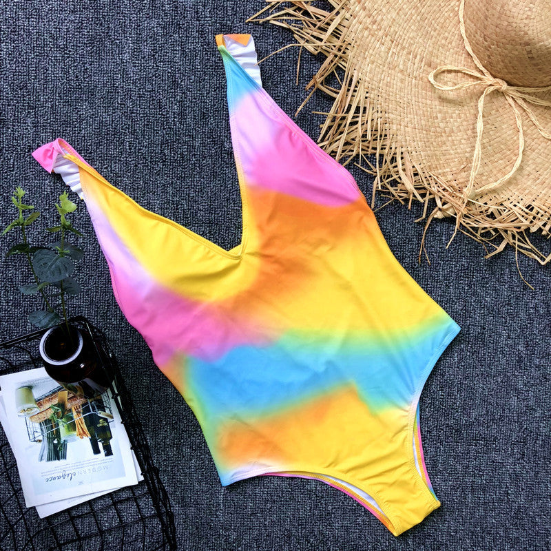Colorful One-Piece Ruffles Swimwear Areous