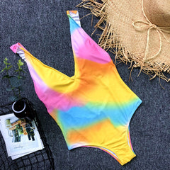 Colorful One-Piece Ruffles Swimwear Areous