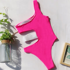 Contrast Cut Out One Shoulder Leopard Swimsuit Areous