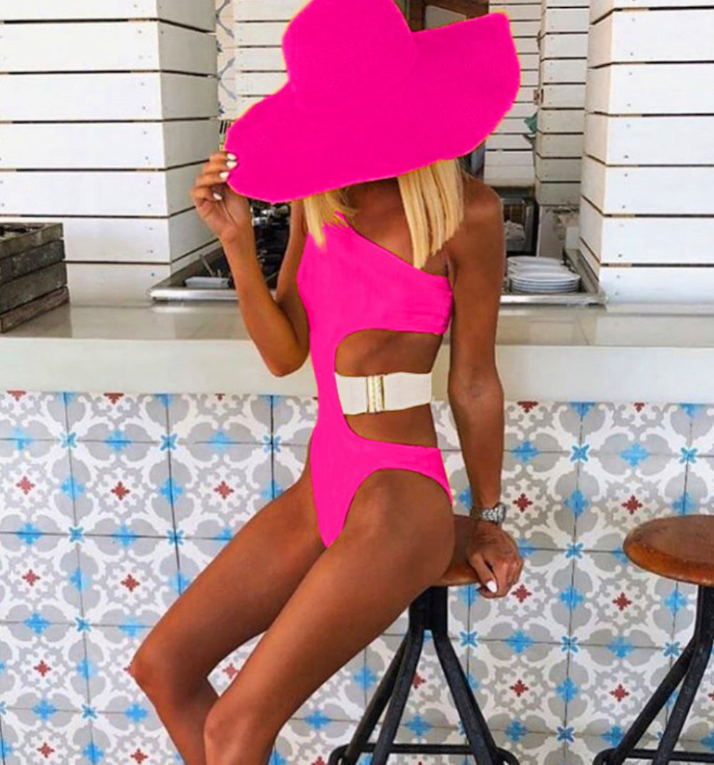 Contrast Cut Out One Shoulder Leopard Swimsuit Areous