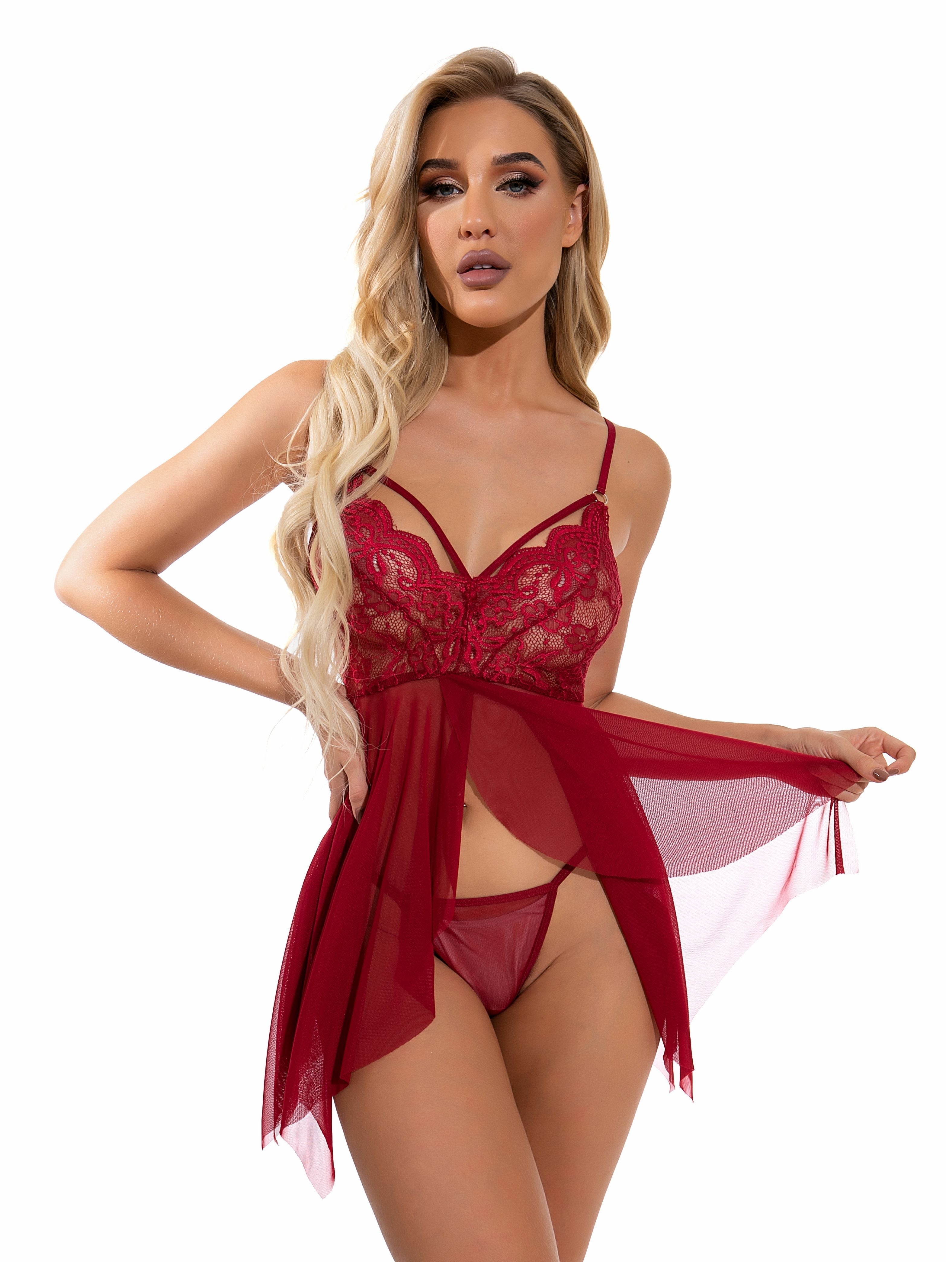 Contrast Lace Sheer Mesh Slips Areous