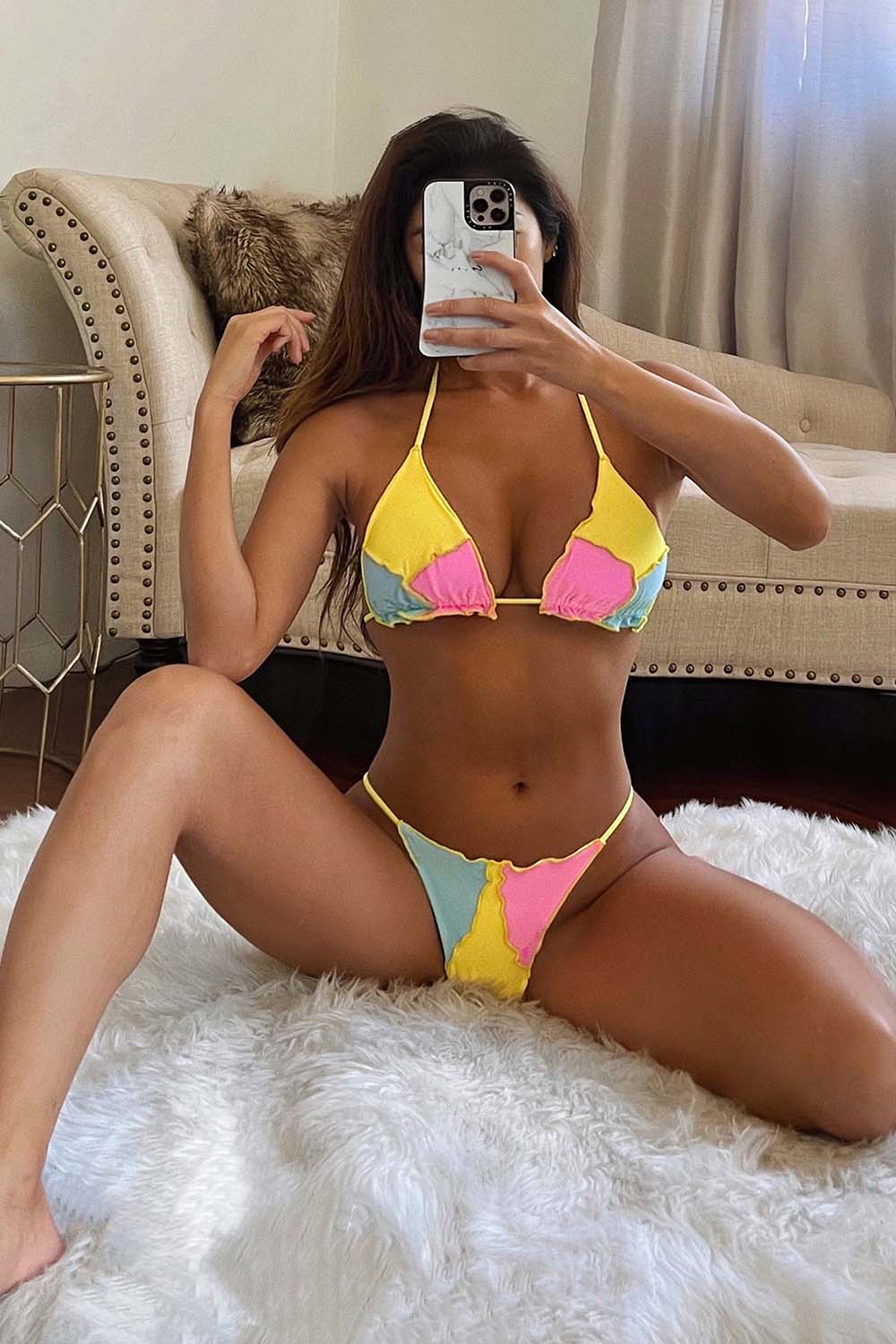 Contrast Patchwork Bikini Areous