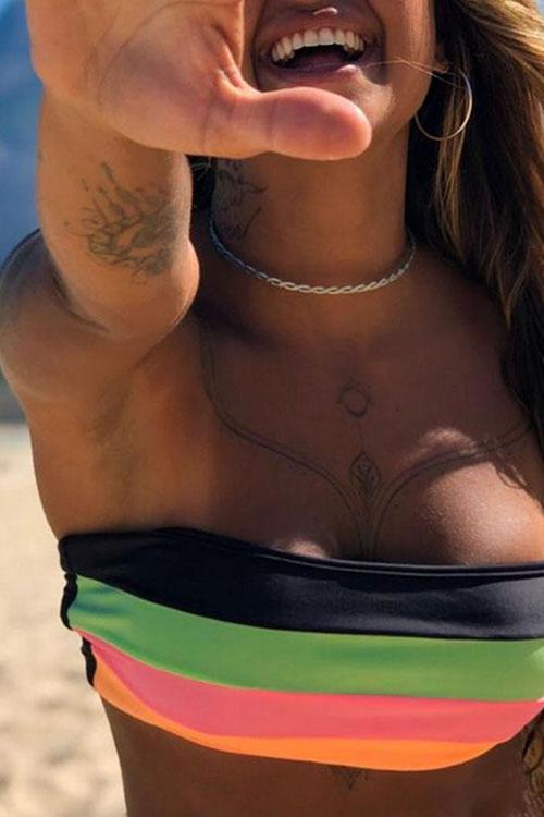 Contrast Striped Strapless Bikini Areous