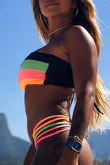 Contrast Striped Strapless Bikini Areous