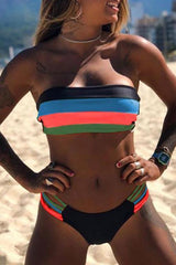 Contrast Striped Strapless Bikini Areous