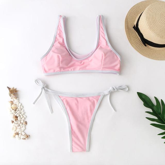 Contrast Trim Scoop Neck Bikini Areous