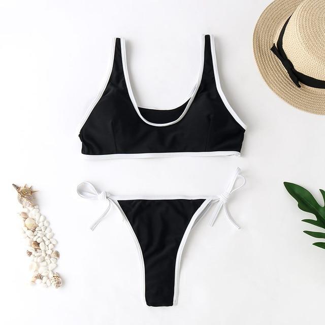 Contrast Trim Scoop Neck Bikini Areous