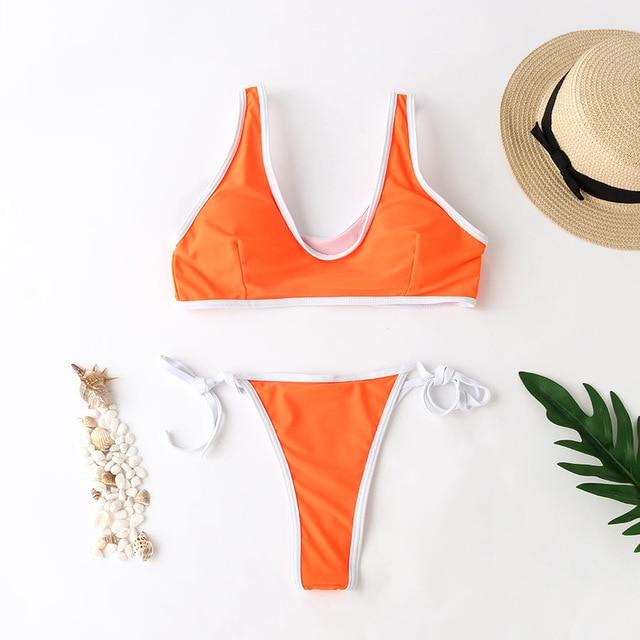 Contrast Trim Scoop Neck Bikini Areous