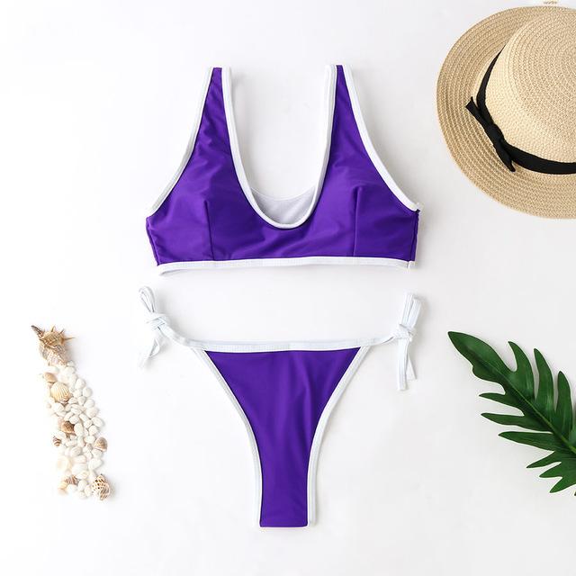 Contrast Trim Scoop Neck Bikini Areous