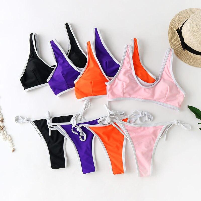 Contrast Trim Scoop Neck Bikini Areous