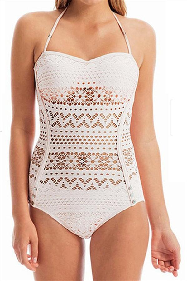 Crochet Push Up Mesh Lace One Piece Swimsuit Areous