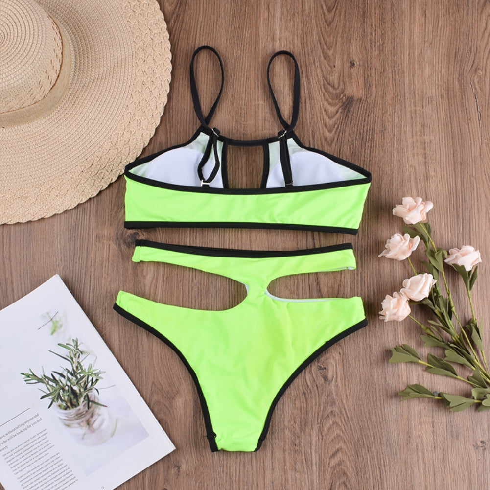 Cut Out High Waist Neon Swimwear Areous