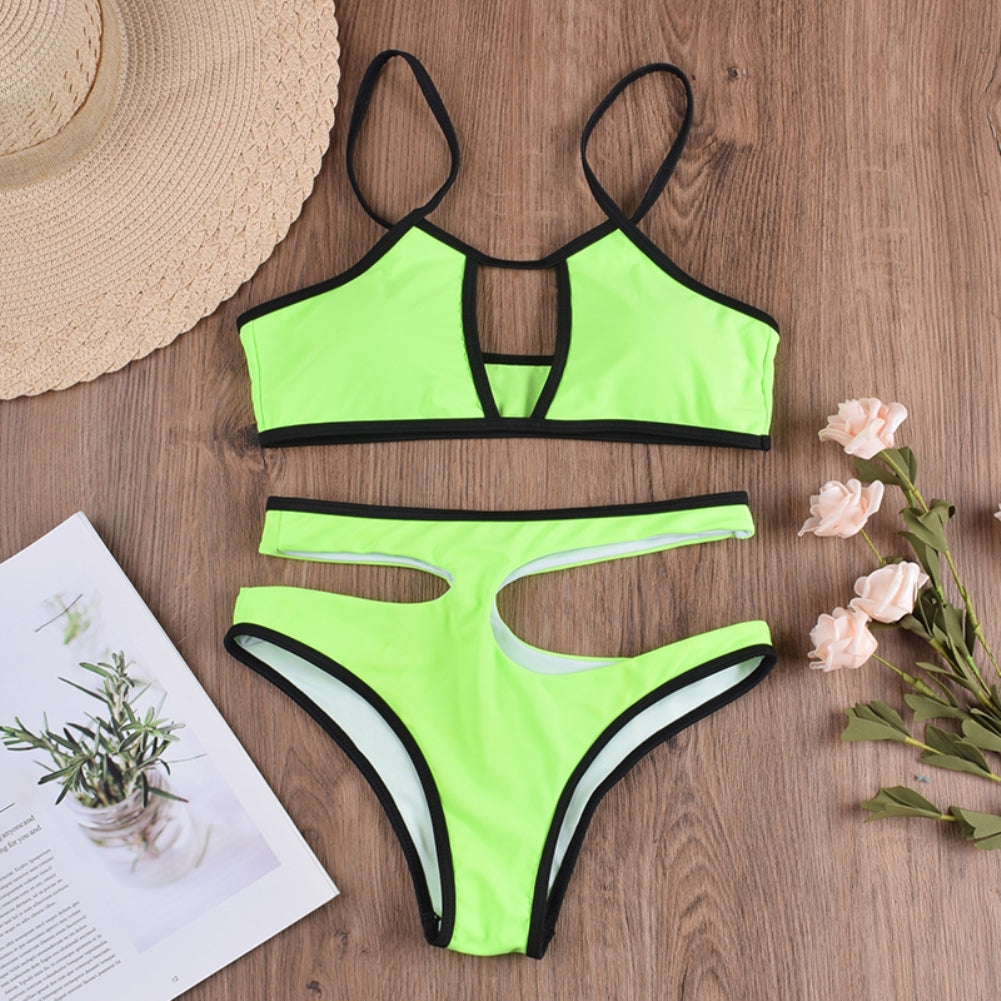Cut Out High Waist Neon Swimwear Areous