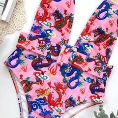 Deep-V Floral One Piece Swimwear with Belt Areous