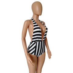 Deep-V One-Piece Stripped Swimsuit Areous