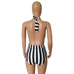 Deep-V One-Piece Stripped Swimsuit Areous