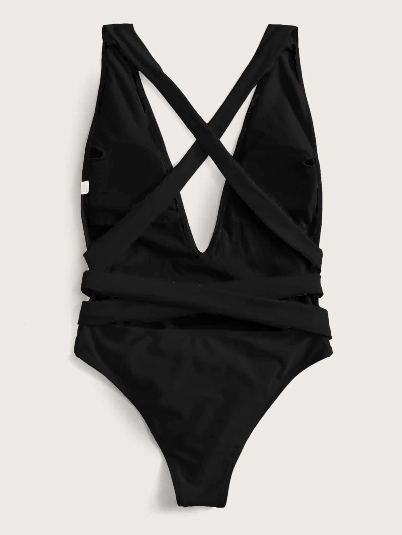 Deep V Waist Tie One-Piece Swimsuit Areous