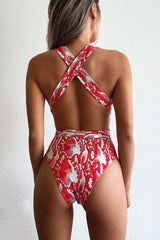 Deep V Waist Tie One-Piece Swimsuit Areous