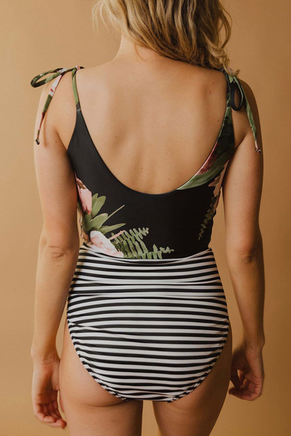 Drawstring Deep V Sling One-Piece Swimsuit Areous