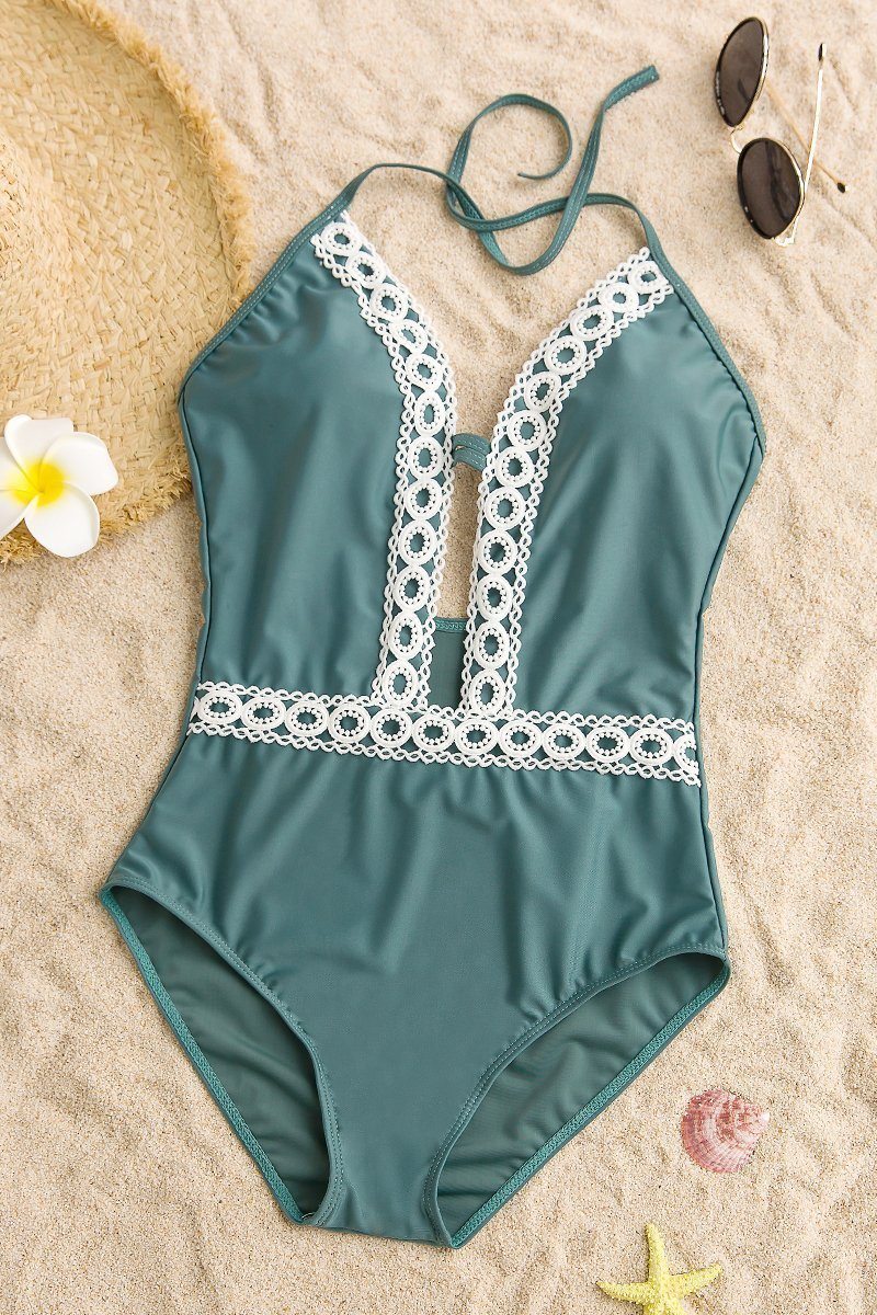 Elegant Ladies Vintage Lace One-Piece Swimsuit Areous