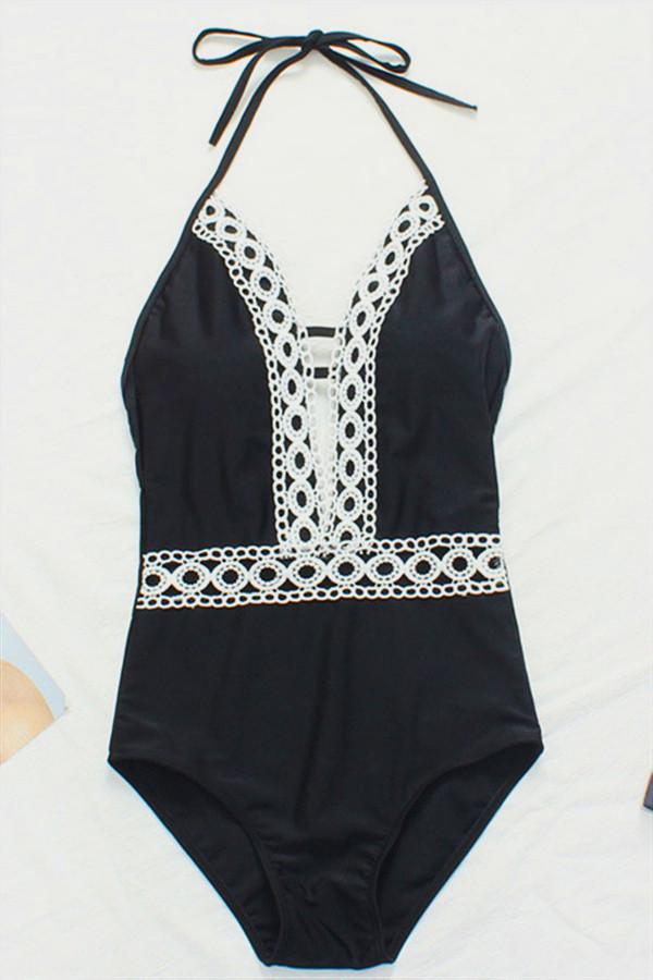Elegant Ladies Vintage Lace One-Piece Swimsuit Areous