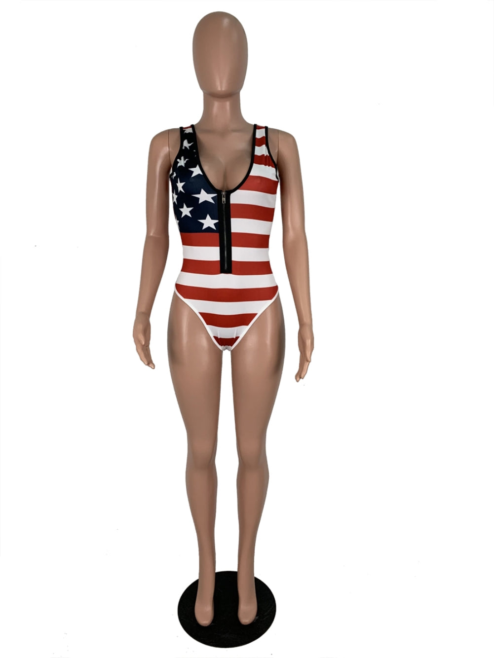 Flag Print One Piece Zipper Bikini Areous