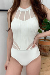 Floral Embroidery Mesh One-piece Swimsuit Areous