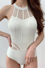 Floral Embroidery Mesh One-piece Swimsuit Areous