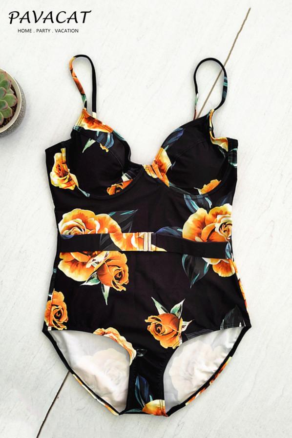 Floral High Cut Strap One Piece Swimsuit Areous