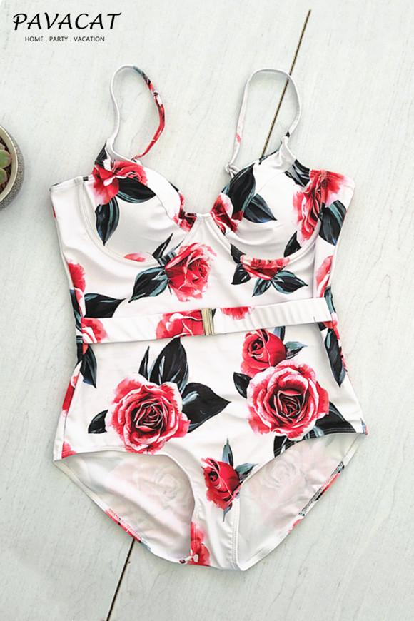 Floral High Cut Strap One Piece Swimsuit Areous